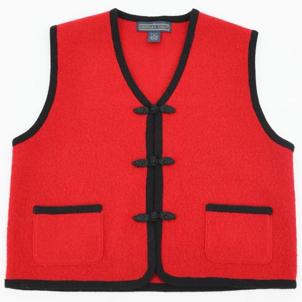 Herman Geist Red Boiled Wool Waistcoat Vest Alpine Folk Cottagecore‎ M